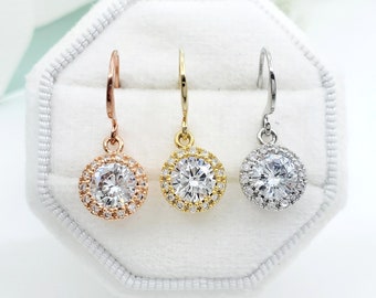 Bridesmaid Jewelry Set, CZ Crystal Dangle Earrings Necklace Set, Bridesmaid Gift, Wedding Jewelry Set, Bridal Jewelry, Maid of Honor Gift
