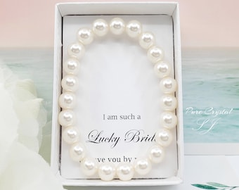 Will You Be My Bridesmaid Gift, Pearl Bracelet, Bridal Party Jewelry Set, Minimalist Wedding Bracelet, Gifts for Bridesmaids