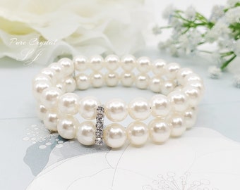 8mm Double Line 8mm Pearl Elastic Bridesmaid Bracelet, Bridesmaid Bracelet Gift with message
