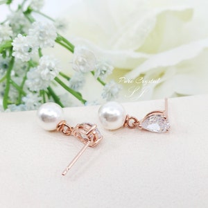 Dainty Pearl Earrings for Romantic Bride 8mm Creamy Pearl 925 SILVER POST Rose Gold Bridesmaid Earrings, Bridesmaid Earrings Gift,