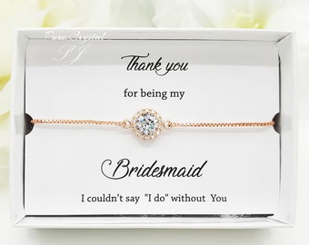 Rose Gold Bridesmaid Gift Bracelet, CZ Halo Crystal, Thank You Gift Box,  Wedding Party Jewelry, Bridal Shower, I Couldnt Say I Do