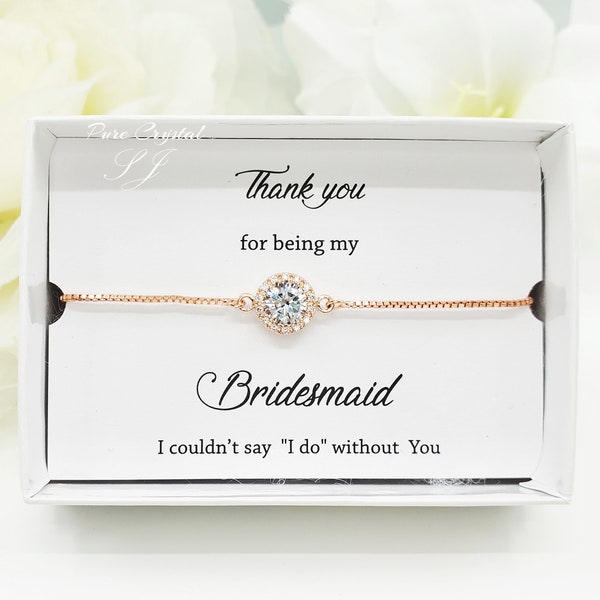 Weddings Flat Halo Slide Adjustable Rose Gold Bracelet ,Bridesmaid Bracelet, Jewelry gift