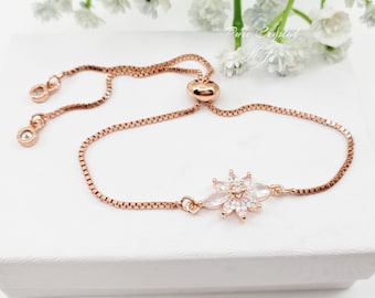 Flower Cubic Zirconia Adjustable wedding  bridesmaid Bracelet Gift