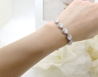 SILVER Teardrop Cubic Zirconia Slide Adjustable Bracelet gift, Bridesmaid Bracelet Gift