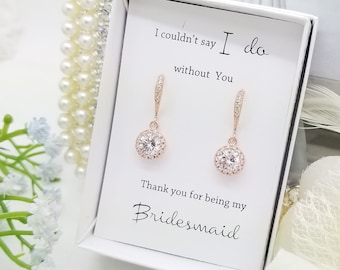 Halo Cubic Zirconia Dangle Earrings, Bridesmaid Gift,