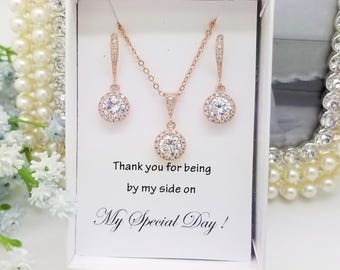 Bridesmaid Jewelry Set, CZ Crystal Dangle Earrings Necklace Set, Bridesmaid Gift, Wedding Jewelry Set, Bridal Jewelry, Maid of Honor Gift