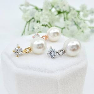 Dainty 10 mm Classic Pearl Drop Earrings for Bride Crystal Flower girl Bridesmaid, Bridal Earrings, Wedding Jewelry, Bridesmaid Gift
