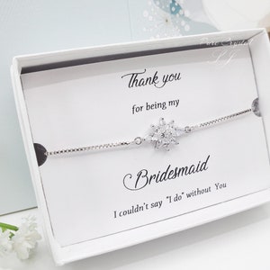 Silver  flower girl Bracelet, Dainty Cubic Zirconia Adjustable bridesmaid Bracelet Gift