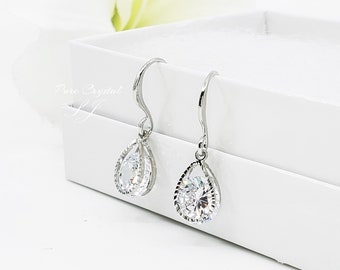 Bridesmaid Proposal Gift"Bridesmaid Earrings, CZ Crystal Teardrop  Bridal Party Jewelry,