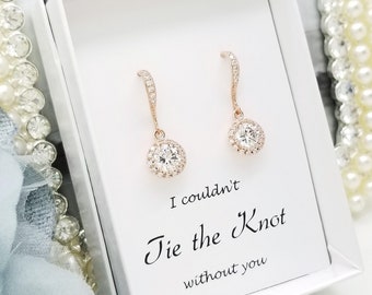 Wedding Round Halo Cubic Zirconia with Crystal ear wire dangle earrings , bridesmaid Earrings Gift