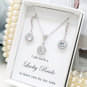 Elegant  Round Cubic Zirconia with Crystal ear wire dangle earrings and Necklace Set , bridesmaid Jewelry set Gift