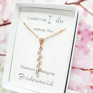 Long Leaves Cubic Zirconia Pendant Rose Gold Necklace for bridesmaid, Bridesmaid Jewelry gift
