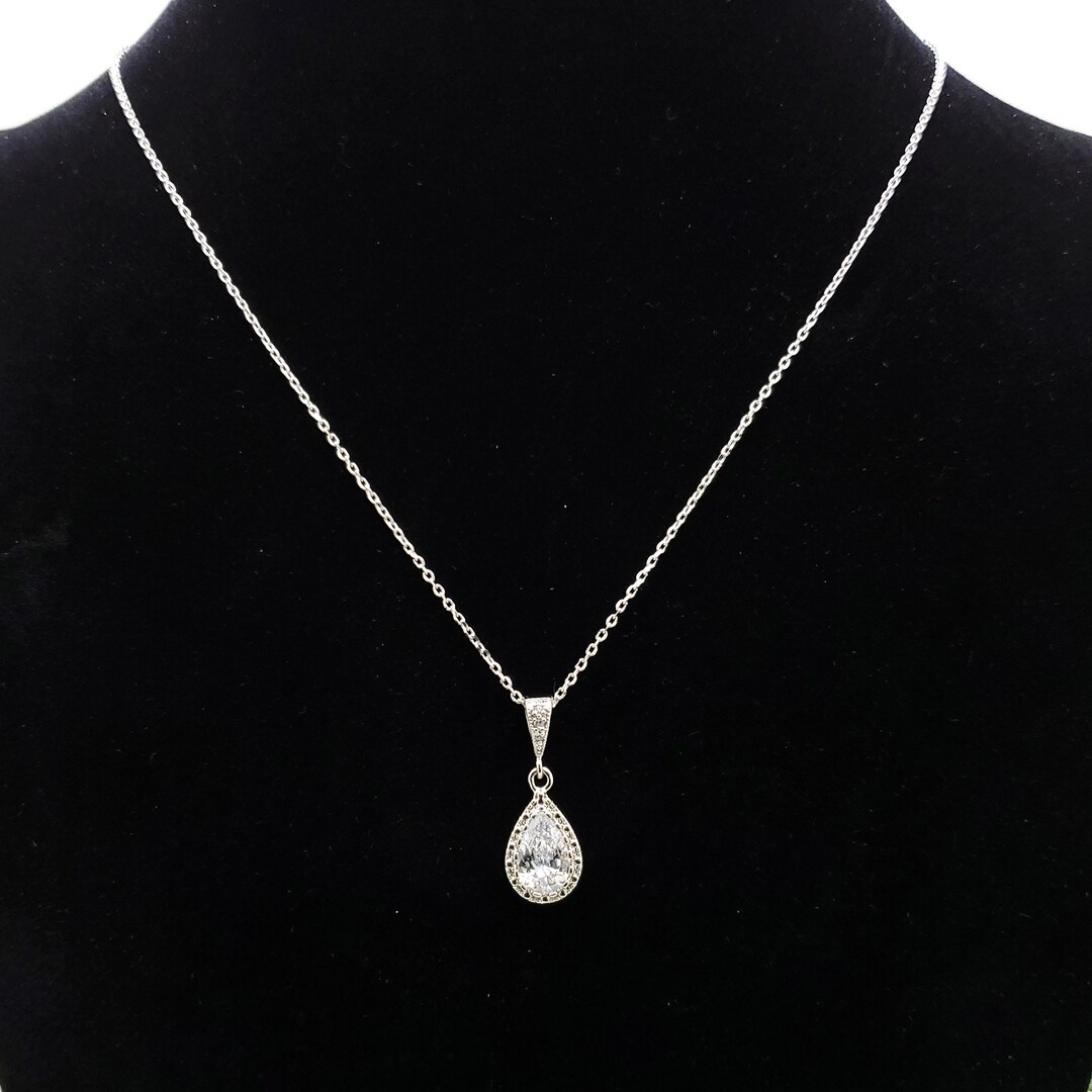 Silver Teardrop Style Necklace, Bridal Necklace, Bridesmaid Necklace ...