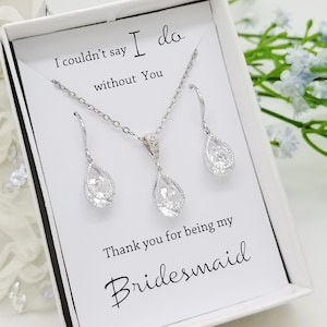 Teardrop Design with Round shape Crystal Earrings,and Necklace  Earrings CZ Necklace Set with Matching Earrings