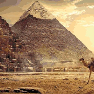 Visiting the Pyramids Cross Stitch Pattern:  Egyptian Tourist Attractions Pixel Art Image, Ancient Egypt Scenic Art PDF Download, Pattern