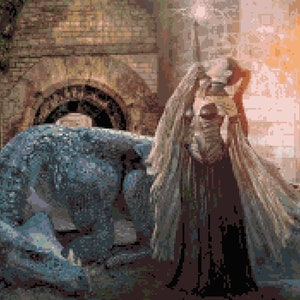 Dragon Disciple Cross Stitch Pattern: Magical Fantasy Inspired Pixel Art Image, Sorceress, Magic, Guardian Cross-stitch PDF Download Pattern