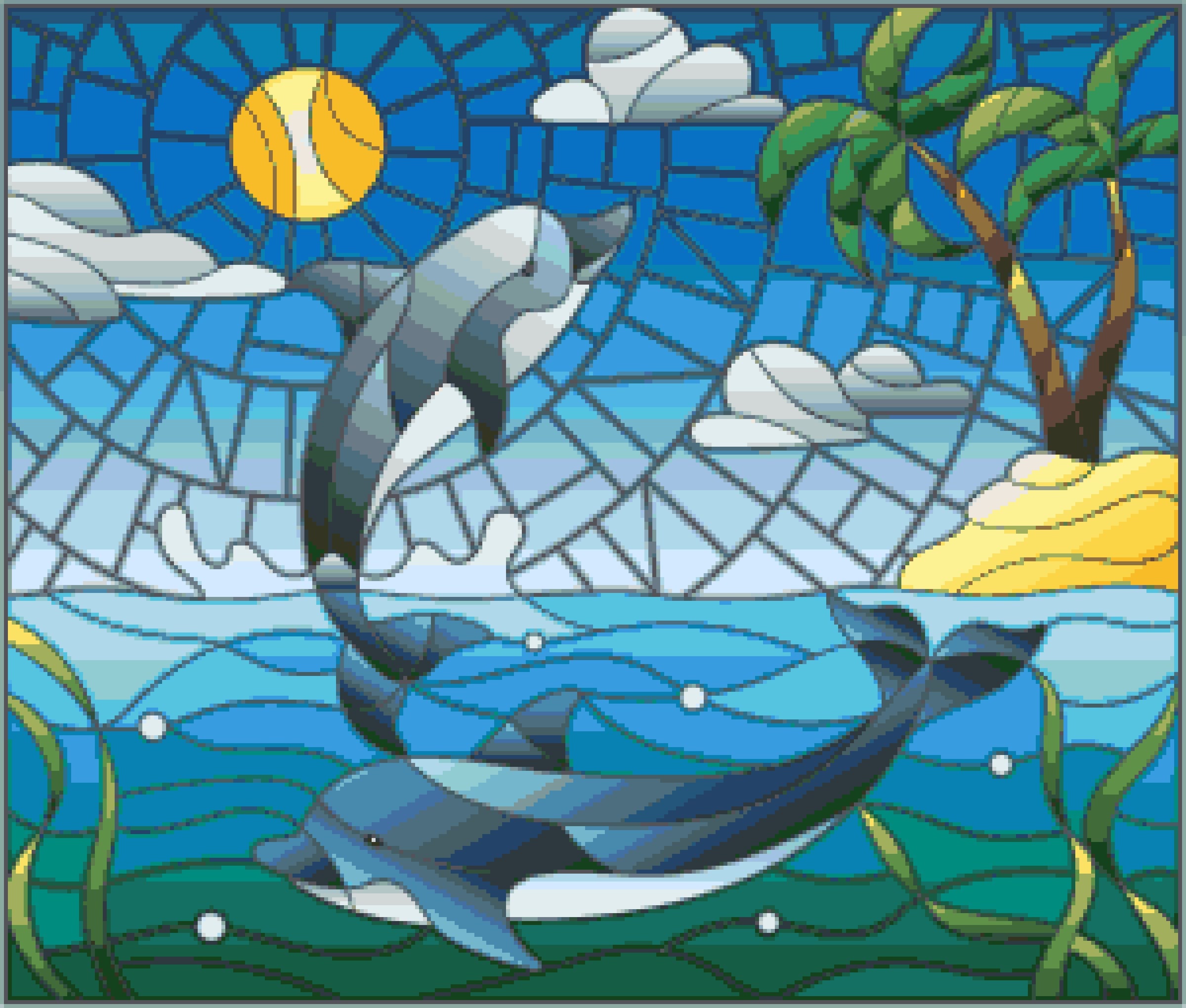 Dolphins Playing Nature Stain Glass Window Inspired Etsy