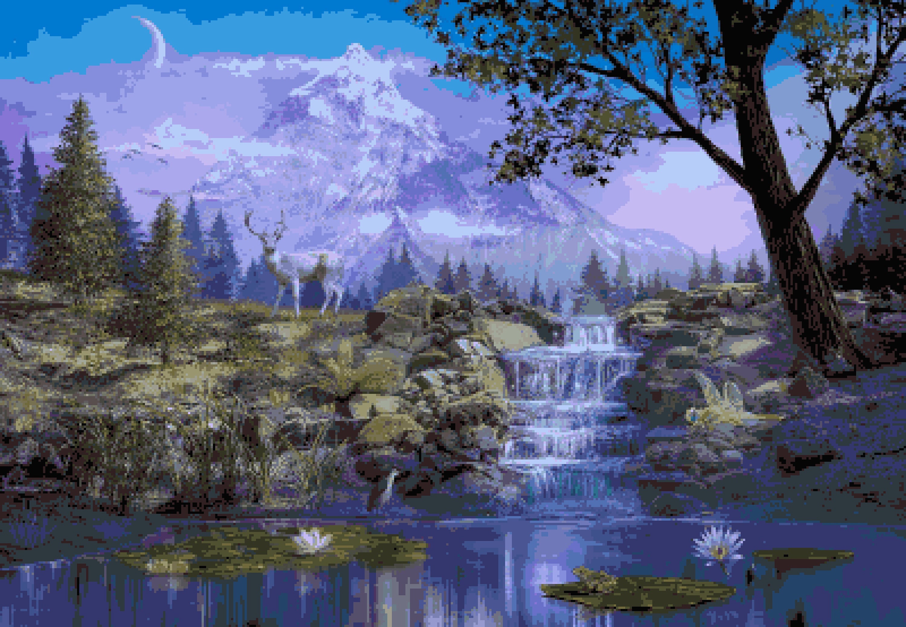 Mountain Waterfall Counted Cross Stitch: Beautiful Fantasy