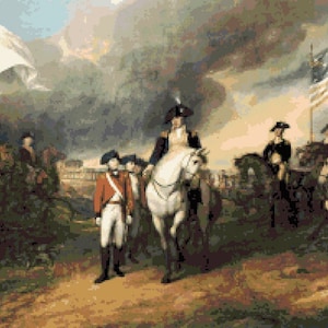Overgave van Lord Cornwallis Cross Stitch patroon: John Trumbull Pixel Art Image Revolutionaire Oorlog Cross-stitch PDF Download patroon