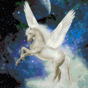 Pegasus in the Sky:  Fantasy Creatures Inspired Cross-stitch Pattern, Pixel Art Image, Perler Bead Work Design