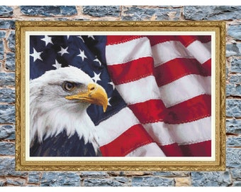 Bald Eagle with American Flag Cross Stitch Pattern:  Patriotic Freedom USA -  Pattern Keeper Compatible Chart, Digital Download PDF File