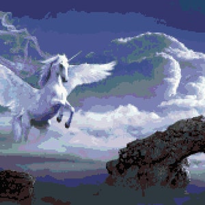 Pegasus - Counted Cross Stitch: Mythical Creatures Cross-stitch Flying Unicorn, Winged Horse  Pixel Art Image Perler Bead Work Design