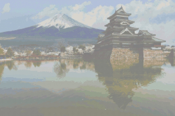 Matsumoto With Mt Fuji Cross Stitch Pattern: Japanese Castle