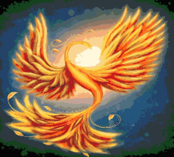 絵画 flk041185 Phoenix Cross Stitch Pattern: Fantasy Birds Closeup Pixel