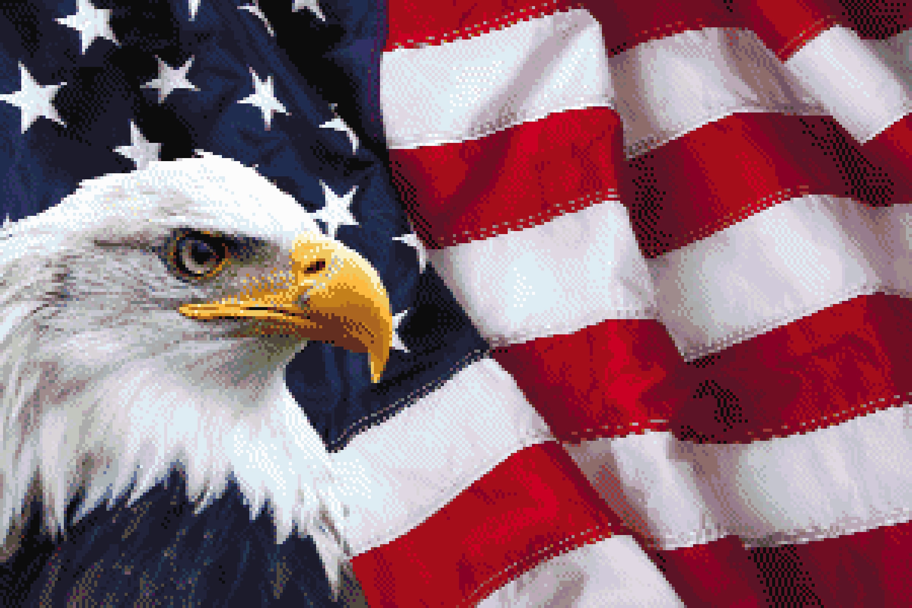 Bald Eagle With American Flag Cross Stitch Pattern: Patriotic