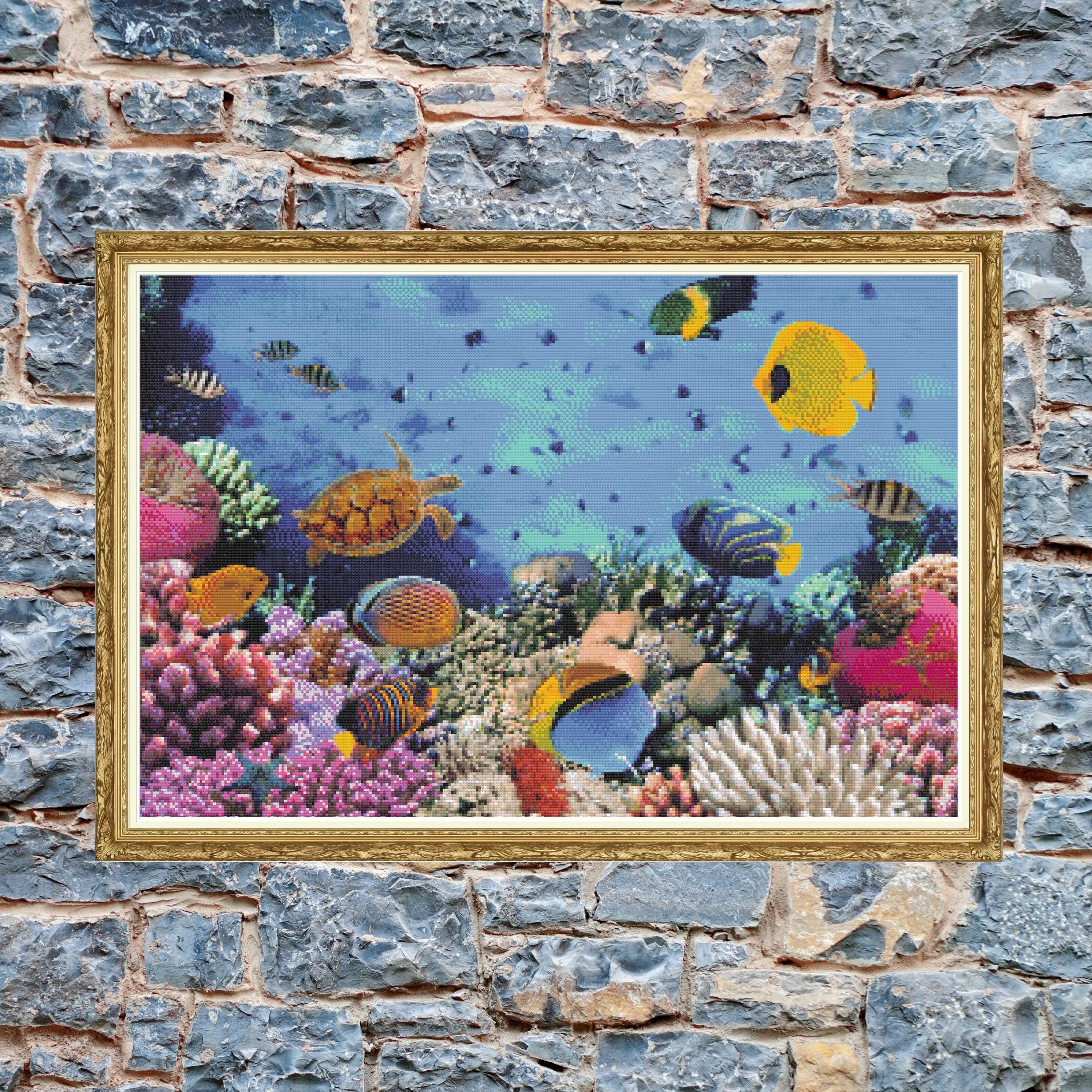 AK【asimocrafts】sai_b_asi Tropical Coral Reef Cross Stitch Pattern, Colorful Ocean