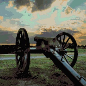 Cannon at Sunset Cross Stitch Pattern: US Civil War Memories Pixel Art Image, Scenic Patriot Memorial, Cross-stitch PDF Download, Pattern