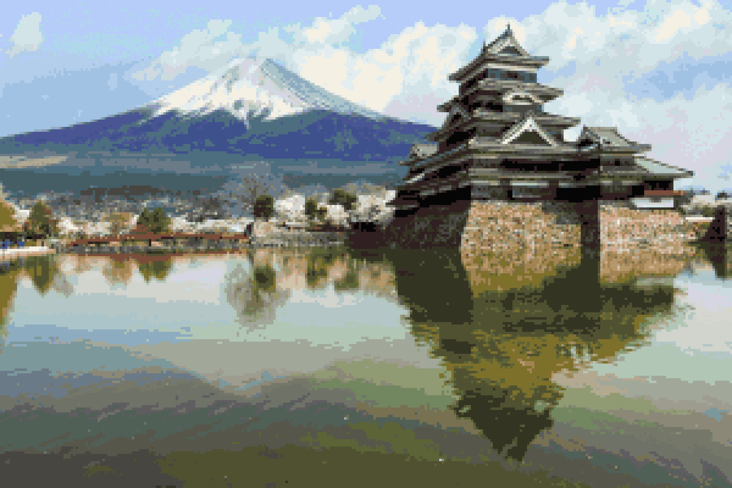 Matsumoto With Mt Fuji Cross Stitch Pattern: Japanese Castle