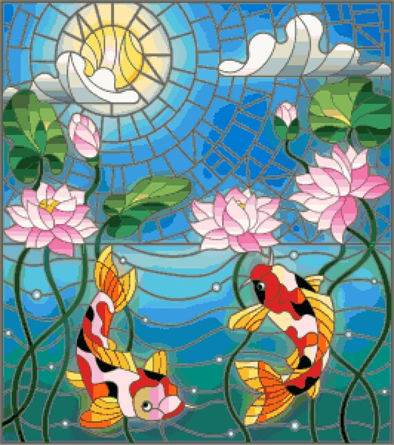 Koi Fish Under Sun Cross Stitch Pattern Oriental Stain Glass Etsy Sweden Koi Fish Under Sun Cross Stitch Pattern Oriental Stain Glass Etsy Sweden