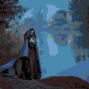Priestess of Avalon Cross Stitch Pattern:  Arthurian Legends Pixel Art Image Scenic Lady of the Lake, Vivian, Nimue , PDF Download Pattern