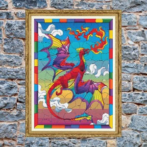 Stained Glass Colorful Fiery Dragon Cross Stitch Pattern:  Fantasy Artwork -  Pattern Keeper Compatible Chart, Digital Download PDF File