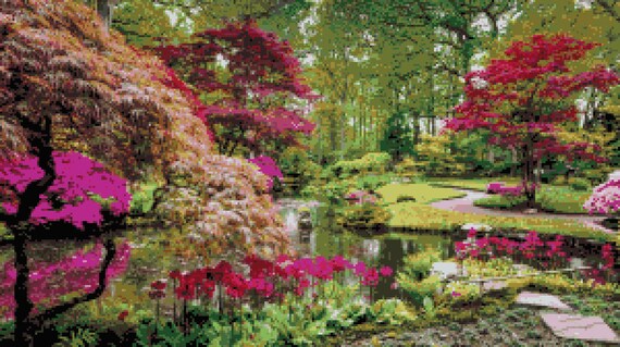 Japanese Garden Cross Stitch Pattern Cross Stitch Craft ...