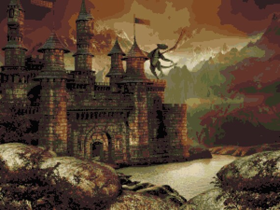 Dragon Visits Castle Cross Stitch Pattern Dark Fantasy Scenic Etsy Dragon Visits Castle Cross Stitch Pattern Dark Fantasy Scenic Etsy