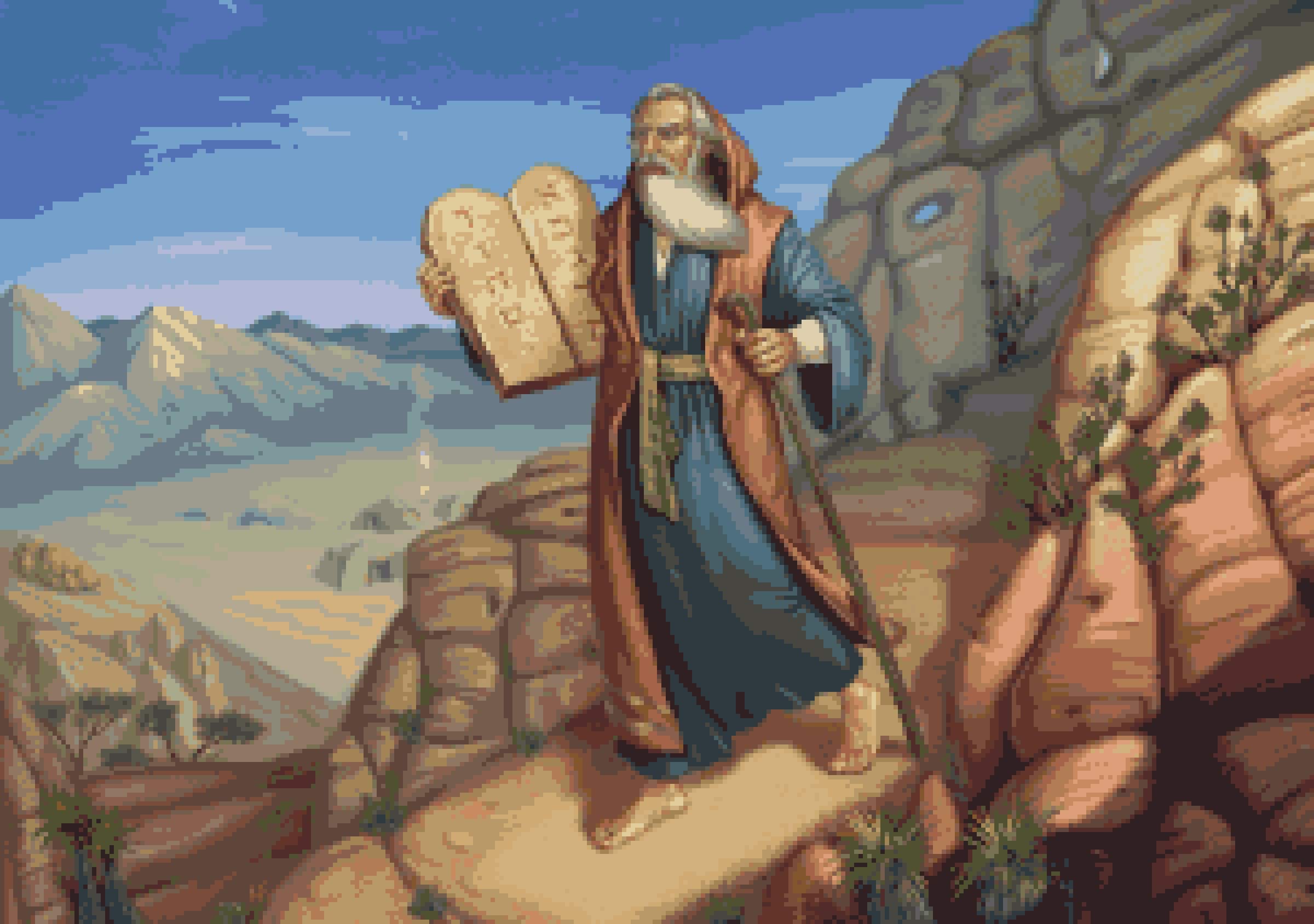 Ten Commandments Cross Stitch Pattern: Religious Moses Pixel Art Image