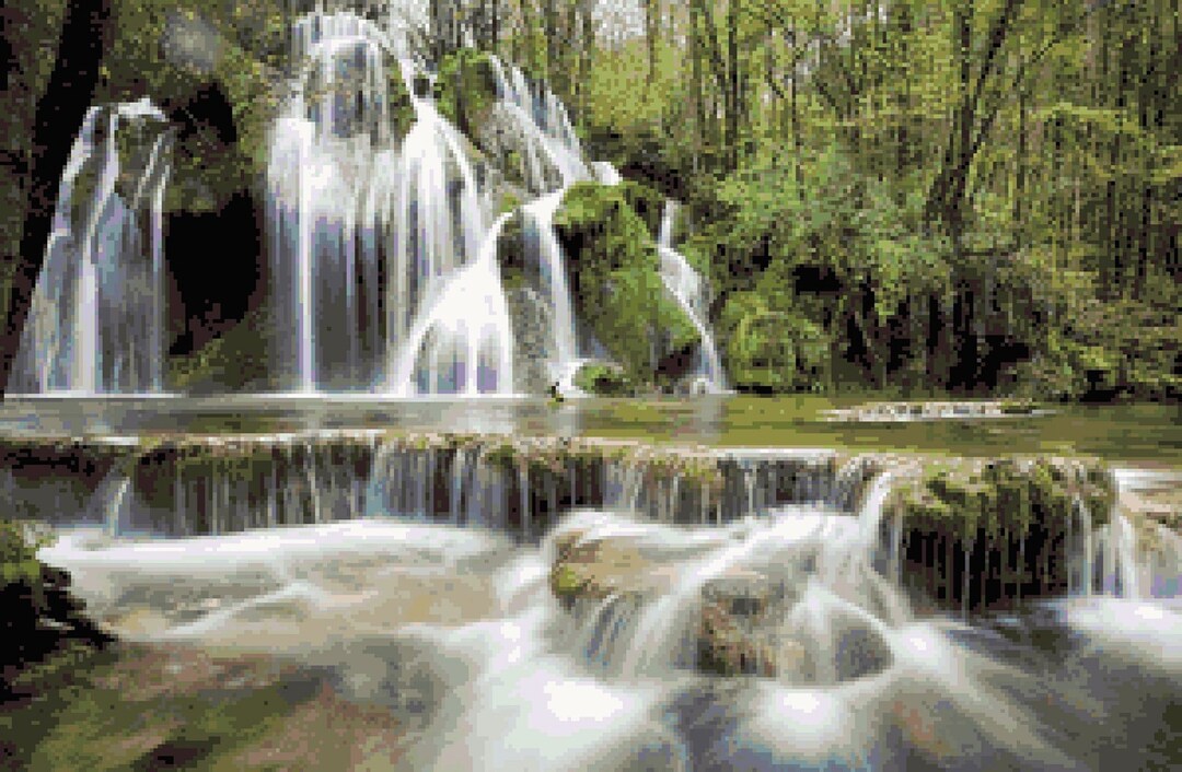Beautiful Cascade Counted Cross Stitch Waterfalls Nature Scene Cross