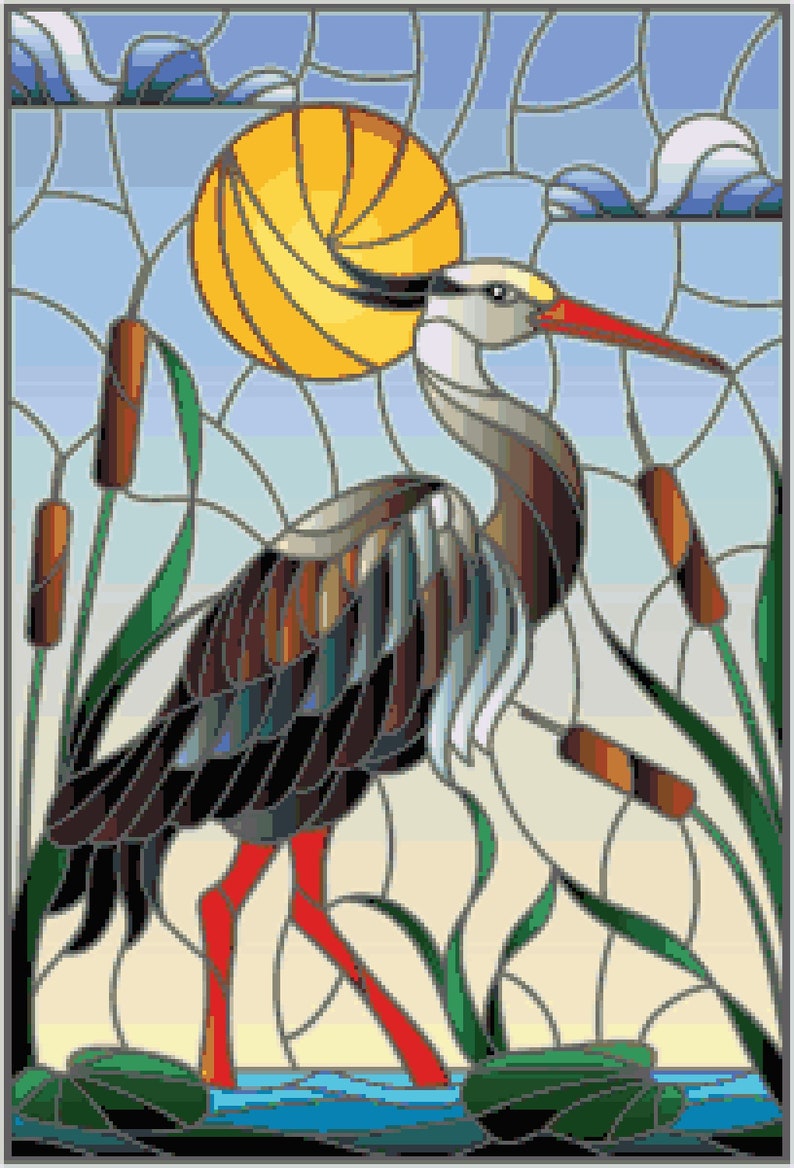 Heron Under Sun Nature Crane Heron Birds Stain Glass Etsy