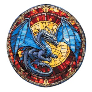 Blue Dragon Suncatcher Counted Cross Stitch: Colorful Fantasy Monster Art, Stain Glass Art, AI Pixel Art Image Perler Bead Work Design