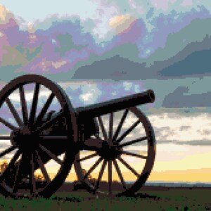 Civil War Cannon Cross Stitch Pattern:  American Heritage Monument Pixel Art Image Scenic United States Old Artillery PDF Download Pattern