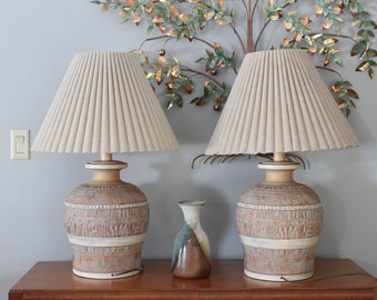 Vintage 1980's Geometric Pattern Ceramic Table Lamps by