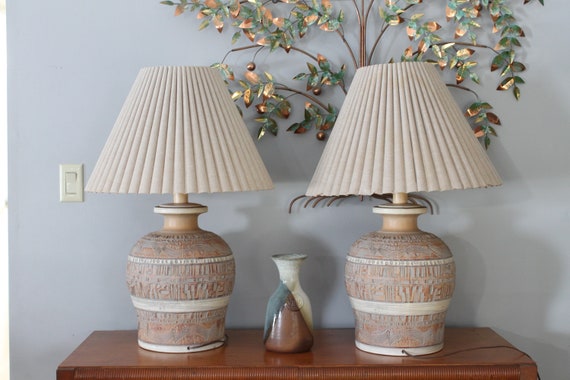 Vintage 1980's Geometric Pattern Ceramic Table Lamps by Casual