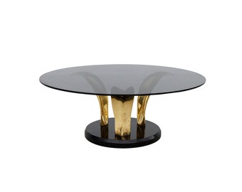 Vintage 1960's Black Lacquer and Brass Hollywood Regency Style Coffee Table