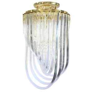Vintage 1980's Lucite and Brass Ribbon Chandelier