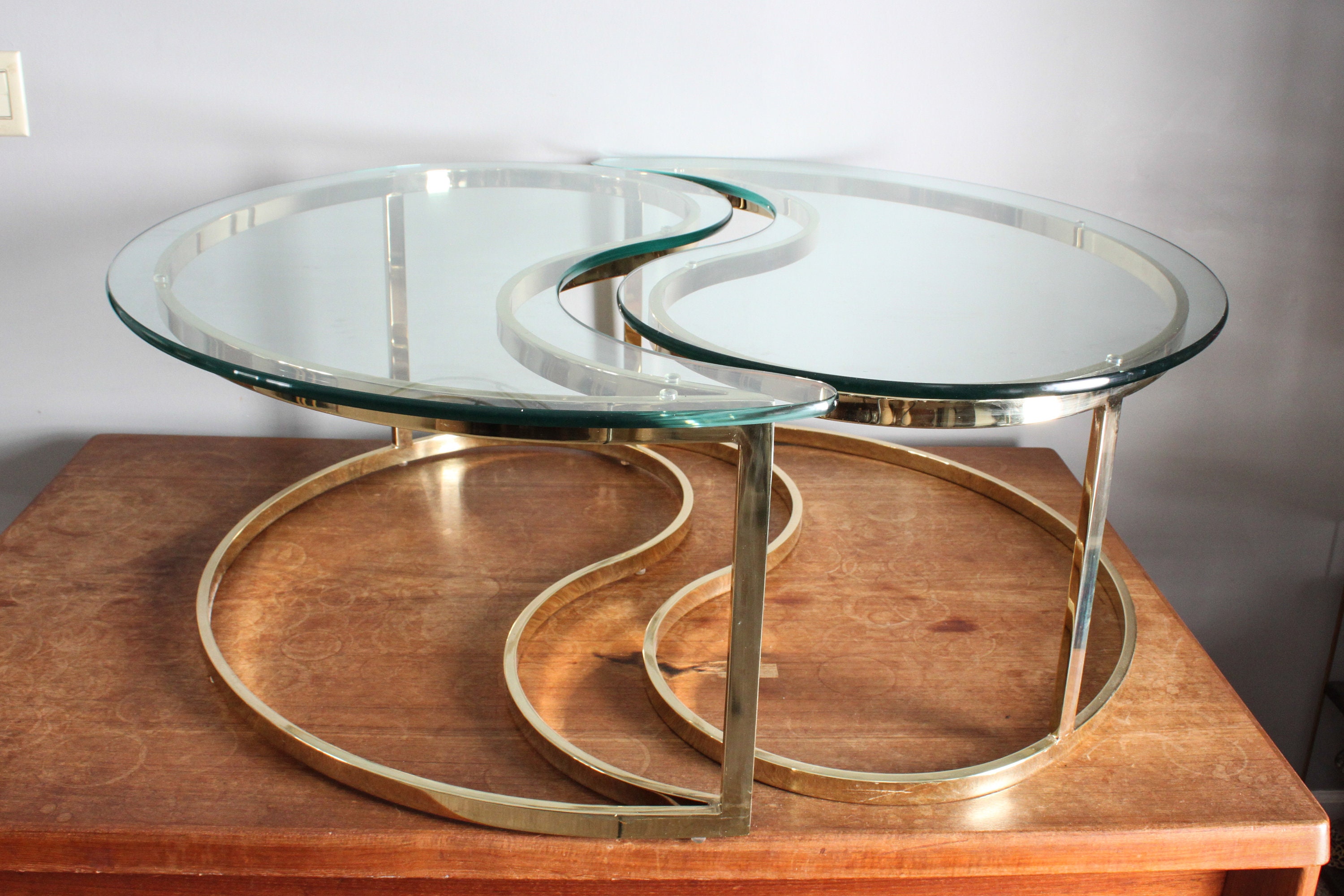 HOLD Mid Century Brass Yin Yang Coffee Tables With Glass Tops A Pair SHIPPING EXTRA Etsy Australia
