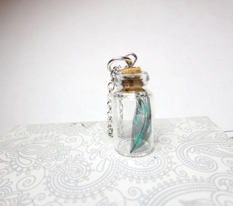 feather Glass vial necklace nature jewelry gifts for women inspirational Gift for her Real Feather necklace Tiny Feather Bottle Necklace