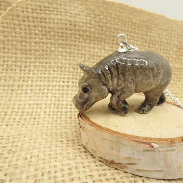 Bashful Hippo Necklace | Hippopotamus Necklace | Pewter Hippo Charm Necklace