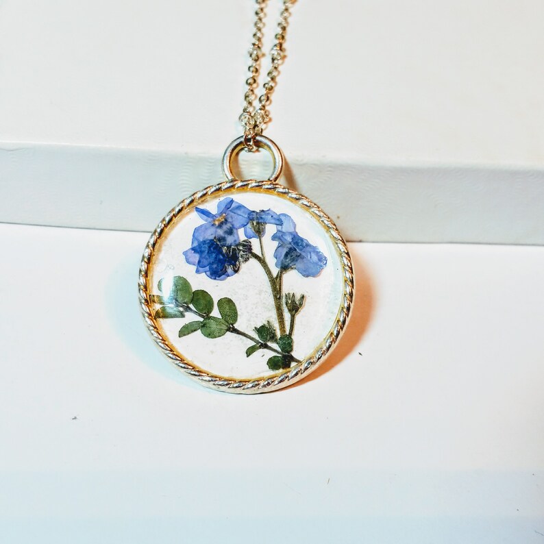Me Not Flower Necklace Blue Flower Necklace Real Dry Etsy